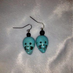 Blue & Black Skull Drop Earrings Dia De Los Muerto